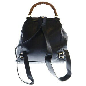 Gucci Backpack Black Leather Rucksack Bamboo